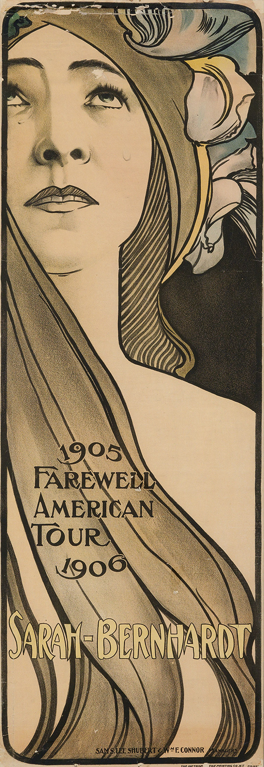 DAPRÈS ALPHONSE MUCHA (1860-1939). SARAH - BERNHARDT / FAREWELL AMERICAN TOUR. 1905. 37x12 inches, 95x31 cm. The Metropolitan Printing